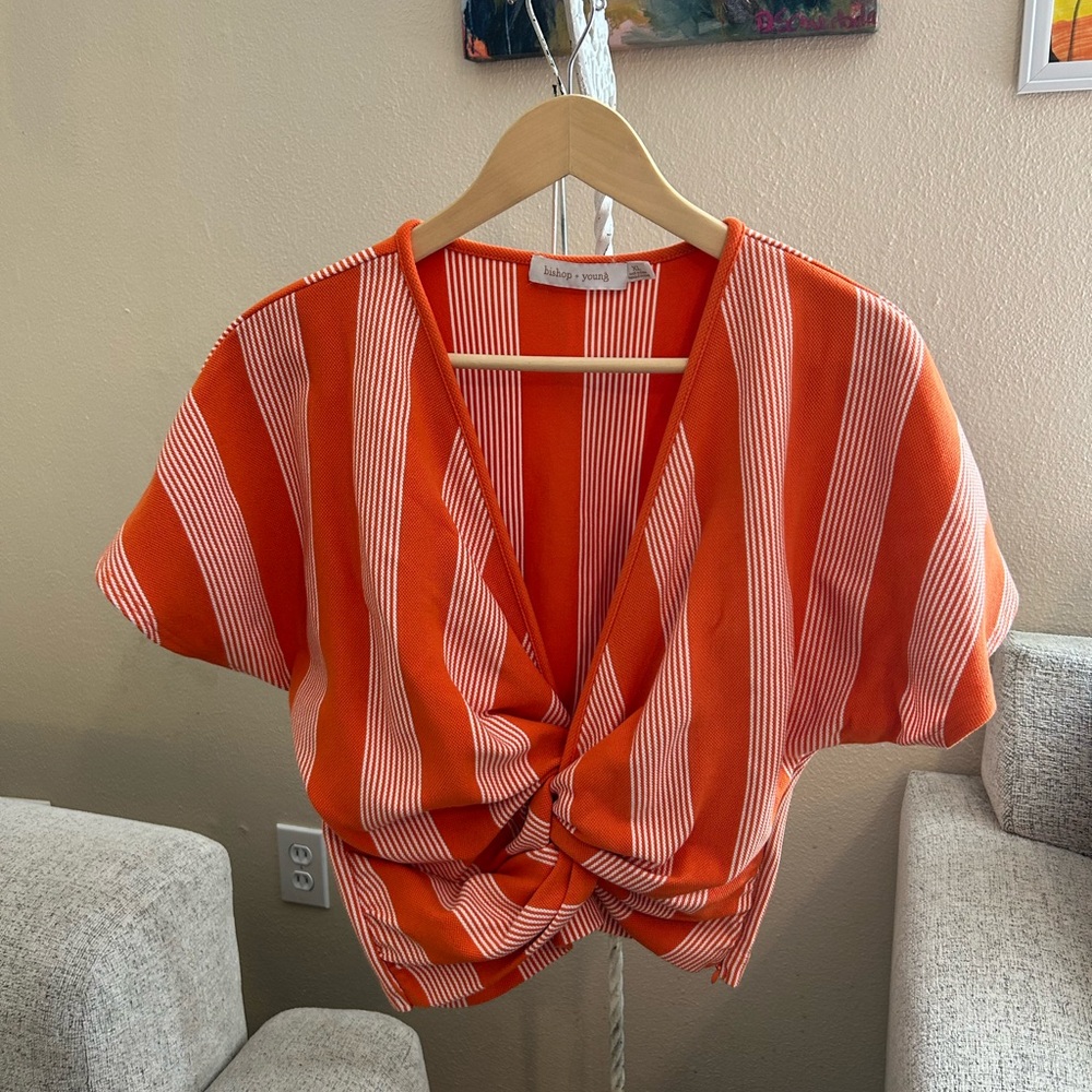 Bishop + Young striped Orange Twist-Front Women's Top XL Beach Resort boho